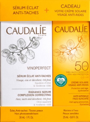 Caudalie Vinoperfect Serum 30ml and SPF50 Suncare Duo 欧缇丽美白亮肤精华液和抗皱防晒霜SPF50 25毫升