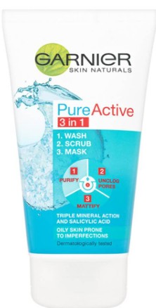 Garnier Pure Active 3in1 Clay Wash Scrub Mask Oily Skin卡尼尔（Garnier）纯净活性三合一洗面膏磨砂面膜给油性皮肤